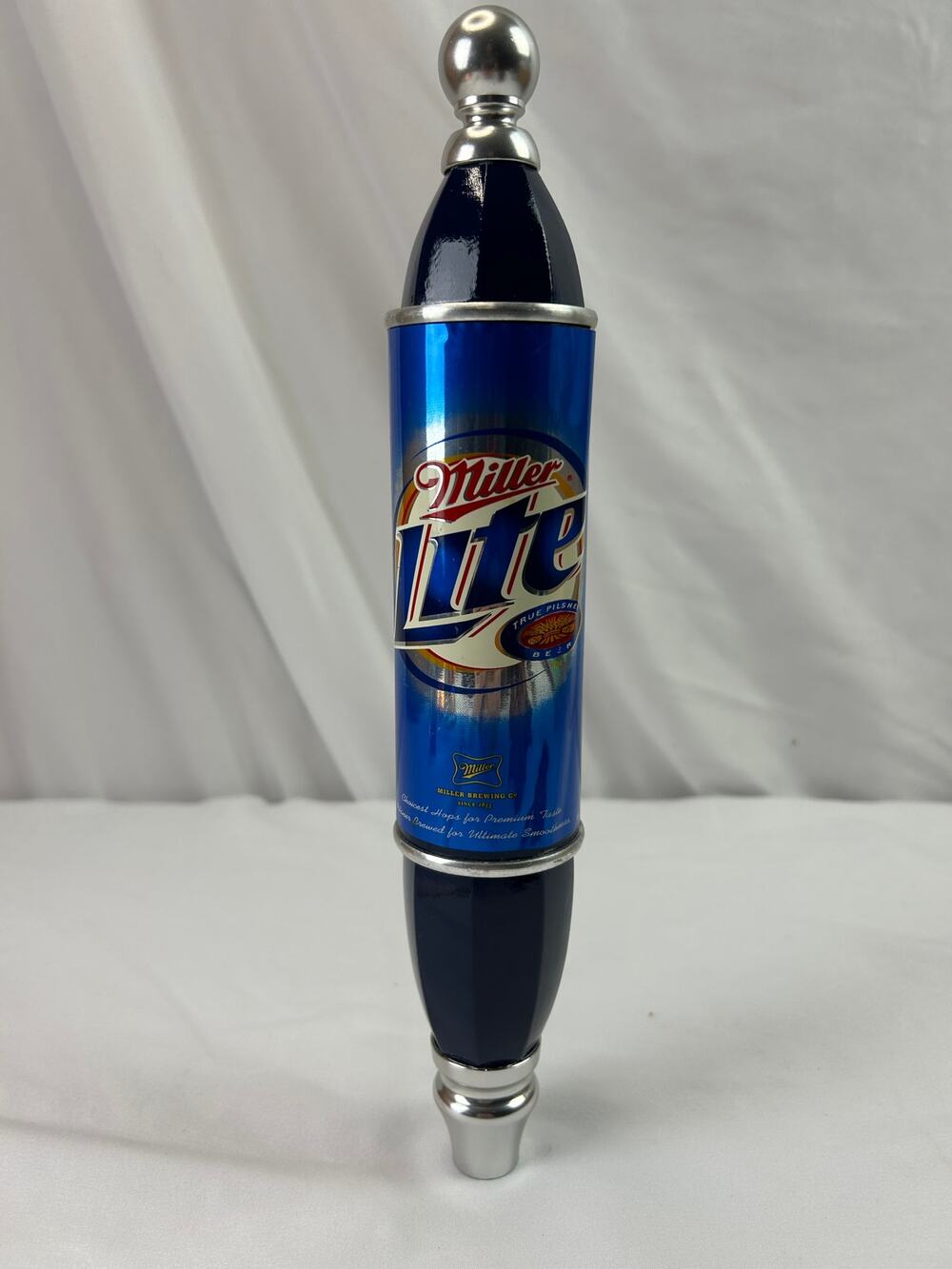 Vintage Miller Lite Beer Tap Handle Blue Can Chrome 12 Inch Breweriana